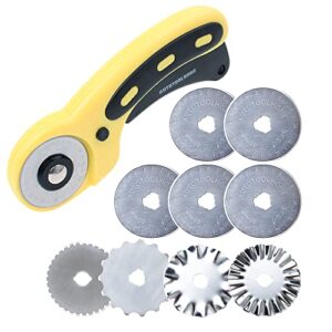 autotoolhome 45mm rotary cutter set with 9 pack replacement rotary blades skip rotary blades pinking rotary blades for sewing fabric leather quilting cutter paper perforating tool