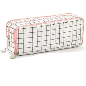 wangyiqian pencil pen case multi compartments pen bag pouch holder large capacity square grid cosmetic bags organizer girls boys adults teen double window