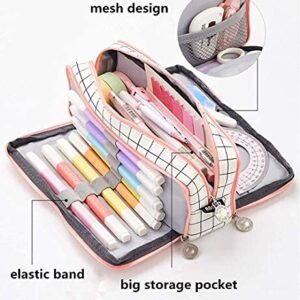 Wangyiqian Pencil Pen Case Multi Compartments Pen Bag Pouch Holder Large Capacity Square Grid Cosmetic Bags Organizer Girls Boys Adults Teen Double Window