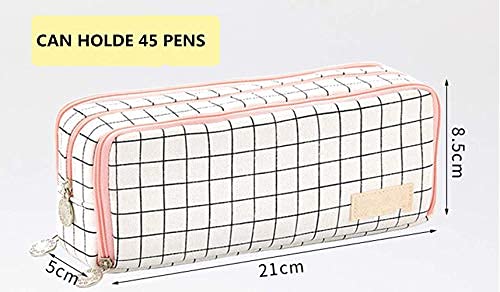 Wangyiqian Pencil Pen Case Multi Compartments Pen Bag Pouch Holder Large Capacity Square Grid Cosmetic Bags Organizer Girls Boys Adults Teen Double Window