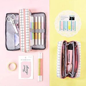 Wangyiqian Pencil Pen Case Multi Compartments Pen Bag Pouch Holder Large Capacity Square Grid Cosmetic Bags Organizer Girls Boys Adults Teen Double Window