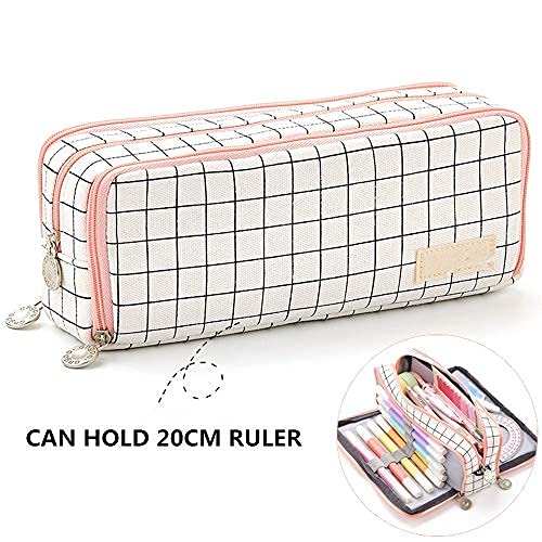 Wangyiqian Pencil Pen Case Multi Compartments Pen Bag Pouch Holder Large Capacity Square Grid Cosmetic Bags Organizer Girls Boys Adults Teen Double Window