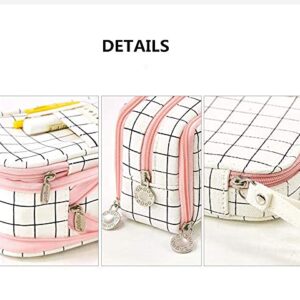 Wangyiqian Pencil Pen Case Multi Compartments Pen Bag Pouch Holder Large Capacity Square Grid Cosmetic Bags Organizer Girls Boys Adults Teen Double Window