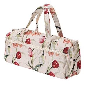 Knitting Bag, Household Fabric Knitting Yarn Storage Bag Tote Organizer for Sewing Tools and Accessories Storage (# 2) (Red Flower)