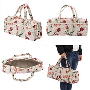 Knitting Bag, Household Fabric Knitting Yarn Storage Bag Tote Organizer for Sewing Tools and Accessories Storage (# 2) (Red Flower)