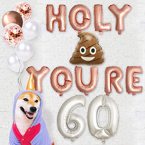 Funny 60th Birthday Balloon Banner Holy Youre 60 Year Old Party Decorations for Women