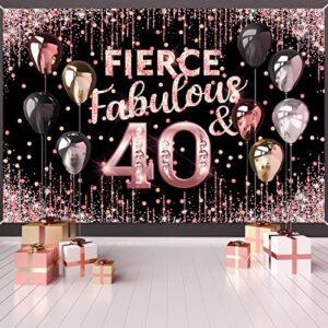 happy 40th birthday backdrop banner fierce fabulous and 40 decorations for women 40 years old bday background rose gold pink photography party decor sign supplies