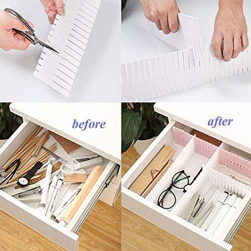 WeFoonLo 8pcs DIY Plastic Drawer Organizer Adjustable Drawer Dividers for Home Tidy Closet, Socks, Underwear, Office School Supplies, Kitchen Utensil Tools (White)