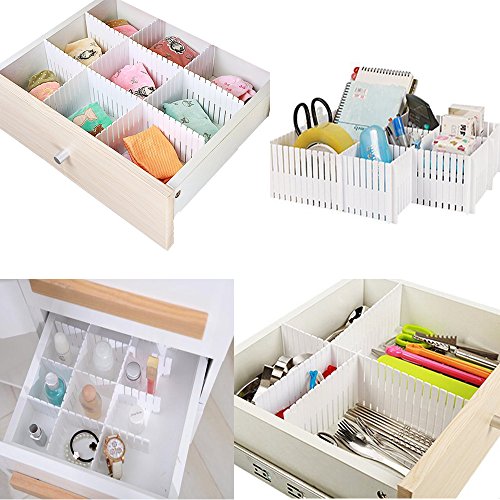 WeFoonLo 8pcs DIY Plastic Drawer Organizer Adjustable Drawer Dividers for Home Tidy Closet, Socks, Underwear, Office School Supplies, Kitchen Utensil Tools (White)