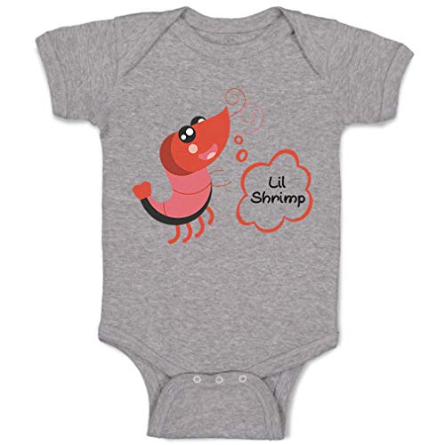 Custom Baby Bodysuit Funny Shrimp Saying Lil Seafood Funny Cotton Boy & Girl Baby Clothes Oxford Gray Design Only 18 Months