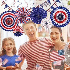 Unves 4th of July Decorations - 21Pcs Patriotic Decorations Banner Red White Blue Paper Fans, Hanging Swirls, Star Streamer for Independence Day, Memorial Day Decorations Patriotic Party Supplies