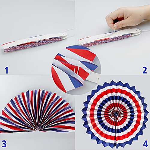 Unves 4th of July Decorations - 21Pcs Patriotic Decorations Banner Red White Blue Paper Fans, Hanging Swirls, Star Streamer for Independence Day, Memorial Day Decorations Patriotic Party Supplies