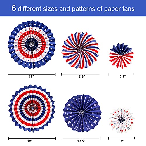 Unves 4th of July Decorations - 21Pcs Patriotic Decorations Banner Red White Blue Paper Fans, Hanging Swirls, Star Streamer for Independence Day, Memorial Day Decorations Patriotic Party Supplies