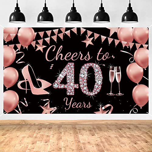 Cheers to 40 Years Banner Backdrop for 40th Birthday Decorations, Rose Gold 40 Year Old Birthday Party Supplies for Women, 40 Bday Decorations Party Banner Photography Background 72.8 x 43.3 Inch