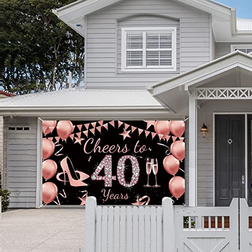 Cheers to 40 Years Banner Backdrop for 40th Birthday Decorations, Rose Gold 40 Year Old Birthday Party Supplies for Women, 40 Bday Decorations Party Banner Photography Background 72.8 x 43.3 Inch