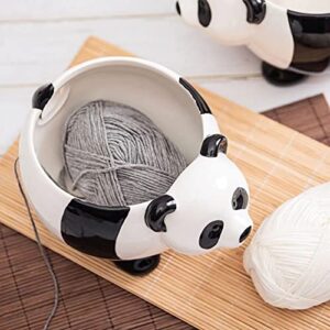 JFBUCF Panda Ceramic Yarn Bowl, Yarn Storage Bowl with Holes, Yarn Ball Holder Knitting Bowl Wool Storage Basket for Craft Crocheting Kit Organizer, 8x4.7inch