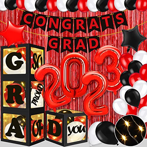 Graduation Party Decorations 2023, Black Red Graduation Decorations Class of 2023 with Boxes, Balloons, Banner, Large Congrats Grad Party Supplies, Grad Decorations for Senior High School College(Red)