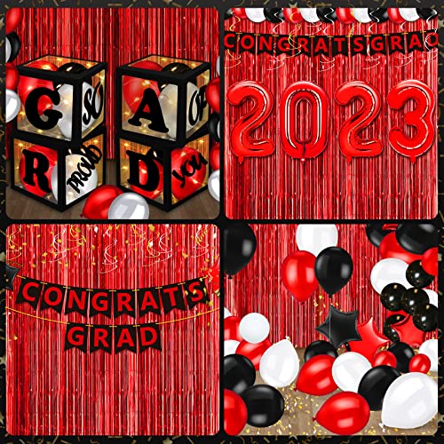 Graduation Party Decorations 2023, Black Red Graduation Decorations Class of 2023 with Boxes, Balloons, Banner, Large Congrats Grad Party Supplies, Grad Decorations for Senior High School College(Red)