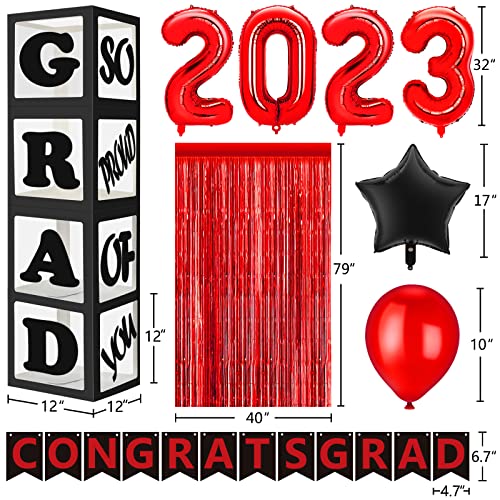 Graduation Party Decorations 2023, Black Red Graduation Decorations Class of 2023 with Boxes, Balloons, Banner, Large Congrats Grad Party Supplies, Grad Decorations for Senior High School College(Red)