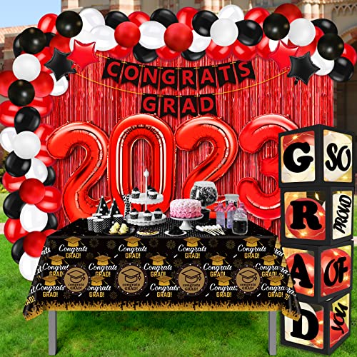 Graduation Party Decorations 2023, Black Red Graduation Decorations Class of 2023 with Boxes, Balloons, Banner, Large Congrats Grad Party Supplies, Grad Decorations for Senior High School College(Red)