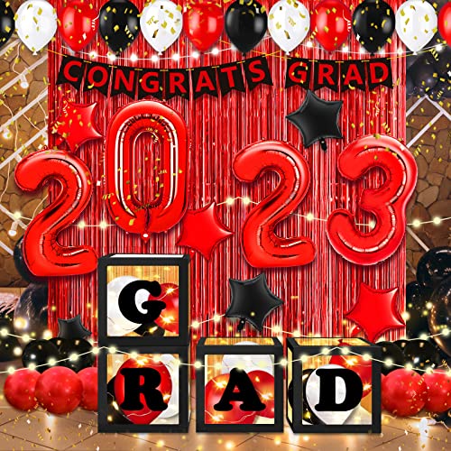 Graduation Party Decorations 2023, Black Red Graduation Decorations Class of 2023 with Boxes, Balloons, Banner, Large Congrats Grad Party Supplies, Grad Decorations for Senior High School College(Red)