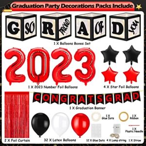 Graduation Party Decorations 2023, Black Red Graduation Decorations Class of 2023 with Boxes, Balloons, Banner, Large Congrats Grad Party Supplies, Grad Decorations for Senior High School College(Red)