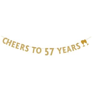 magjuche gold glitter cheers to 57 years banner,57th birthday party decorations