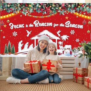 Christmas Nativity Decoration Christmas Backdrop Banner Jesus is The Reason for The Season Party Photography Background Xmas Birth of Jesus Decor for Christmas Winter Party Supplies, 72.8 x 43.3 Inch