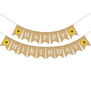 swyoun burlap happy birthday banner with sunflower birthday party bunting garland