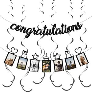 concico congratulations banner and hanging swirls for graduation,congratulations,engagement party decorations(black glitter)