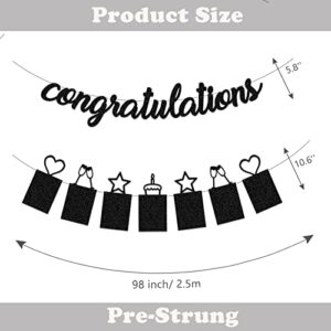 Concico Congratulations Banner and Hanging Swirls for Graduation,Congratulations,Engagement Party Decorations(Black Glitter)