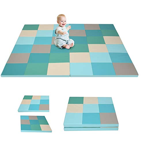 Costzon Toddler Foam Play Mat, Foldable Baby Crawling Mats 58-Inch Square Soft Non Skid Baby Daycare Floor Mat, Thicken Waterproof Memory Activity Play Mat for Home, School, Kindergarten or Nursery