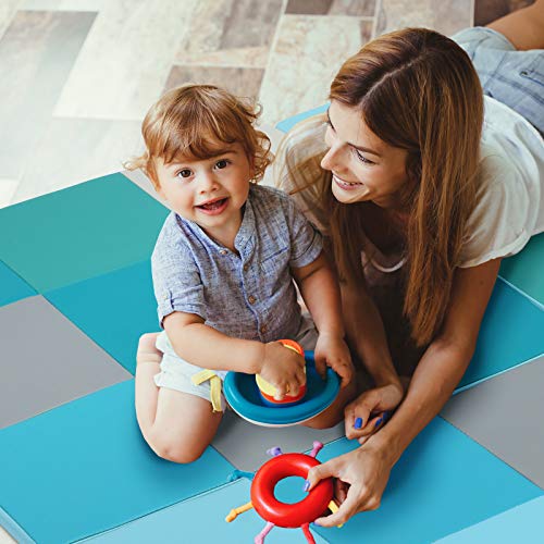 Costzon Toddler Foam Play Mat, Foldable Baby Crawling Mats 58-Inch Square Soft Non Skid Baby Daycare Floor Mat, Thicken Waterproof Memory Activity Play Mat for Home, School, Kindergarten or Nursery