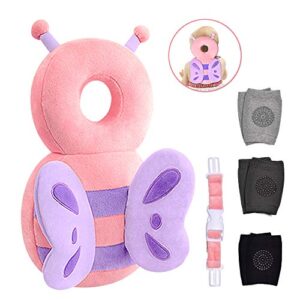 baby head protector & baby knee pads for crawling,toddlers head safety pad cushion adjustable backpack,baby back protection for walking & crawling, for age 5-24months, butterfly