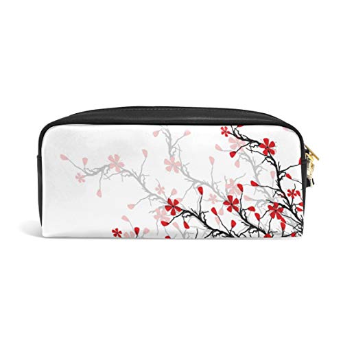 ALAZA Cute Pencil Case Japanese Cherry Blossom Sakura Pen Cases Organizer PU Leather Comestic Makeup Bag Make up Pouch, Back to School Gifts