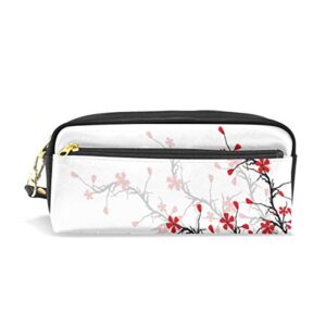 ALAZA Cute Pencil Case Japanese Cherry Blossom Sakura Pen Cases Organizer PU Leather Comestic Makeup Bag Make up Pouch, Back to School Gifts