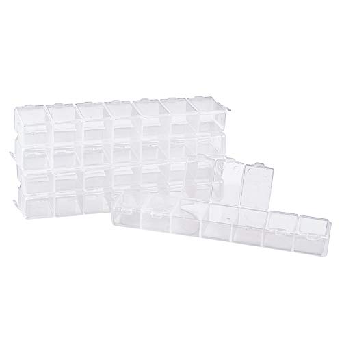 PH PandaHall 8 Pack 7 Grids Jewelry Dividers Box Organizer Clear Plastic Bead Case Storage Container for Beads, Jewelry, Nail Art, Small Items Craft Findings 15.5x3.3x1.8cm, Compartment: 3.3x2cm