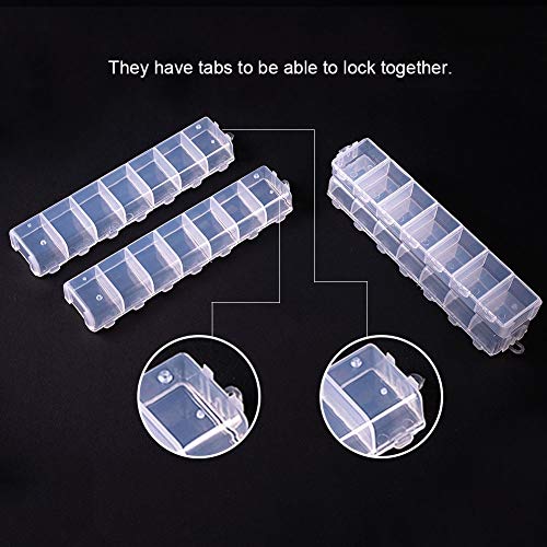 PH PandaHall 8 Pack 7 Grids Jewelry Dividers Box Organizer Clear Plastic Bead Case Storage Container for Beads, Jewelry, Nail Art, Small Items Craft Findings 15.5x3.3x1.8cm, Compartment: 3.3x2cm