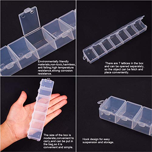 PH PandaHall 8 Pack 7 Grids Jewelry Dividers Box Organizer Clear Plastic Bead Case Storage Container for Beads, Jewelry, Nail Art, Small Items Craft Findings 15.5x3.3x1.8cm, Compartment: 3.3x2cm