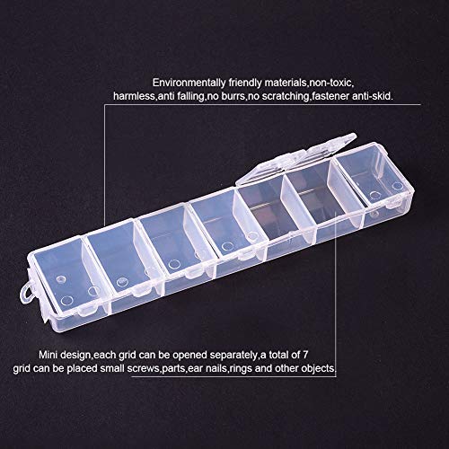 PH PandaHall 8 Pack 7 Grids Jewelry Dividers Box Organizer Clear Plastic Bead Case Storage Container for Beads, Jewelry, Nail Art, Small Items Craft Findings 15.5x3.3x1.8cm, Compartment: 3.3x2cm