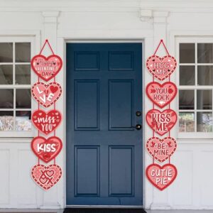Valentines Decorations Heart Banners, Valentine Day Door Porch Signs Heart Love Hangings Wall Decor, Pink Red Romantic Conversation Party Supplies (Pink)