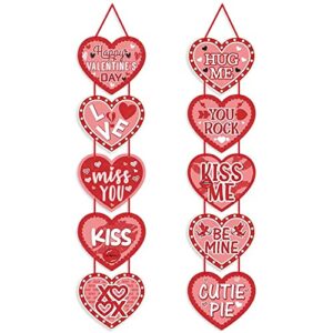 valentines decorations heart banners, valentine day door porch signs heart love hangings wall decor, pink red romantic conversation party supplies (pink)