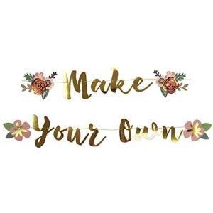gold make your own banner with flower banner charms | floral party decorations | birthday, baby shower, bridal shower | diy sloth party banner | say anything banner