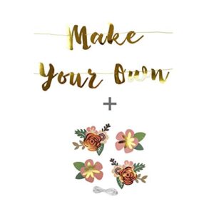 Gold Make Your Own Banner with Flower Banner Charms | Floral Party Decorations | Birthday, Baby Shower, Bridal Shower | DIY Sloth Party Banner | Say Anything Banner