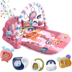 pwtao baby play mat baby musical activity gym mat kick and play piano gym early development activity centers with 5 hanging toys boy & girl gifts for newborn baby 0 to 3 6 9 12 months