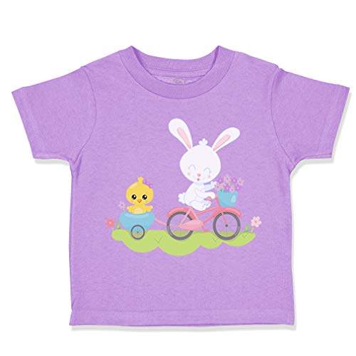 Custom Toddler T-Shirt Easter Bunny Chicken Bike Cotton Boy & Girl Clothes Funny Graphic Tee Lavender Design Only 18 Months