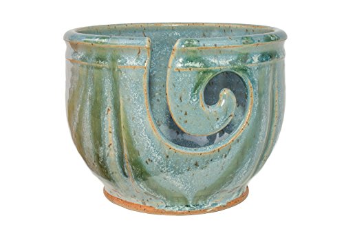 Midnight Sun Pottery Yarn Bowl - Glacier with Green