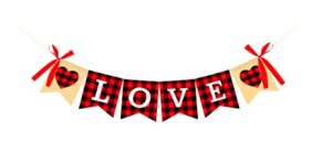 gukuu&co valentine’s day decoration buffalo plaid burlap banner red love signs for wedding anniversary valentine’s decor