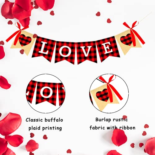 Gukuu&co Valentine's Day Decoration Buffalo Plaid Burlap Banner Red Love Signs for Wedding Anniversary Valentine's Decor