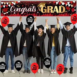 Red Banner Balloons Set Graduation Decorations Class of 2023 Congrats Grad Banner For High School Grad Party Decorations 2023